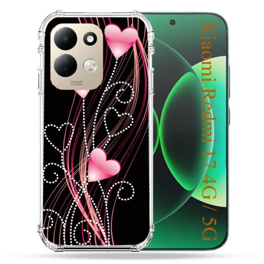 Coque Renforcée Pour Xiaomi Redmi 17 4G / 5G Amour Coeur Rose Montant sur Noir