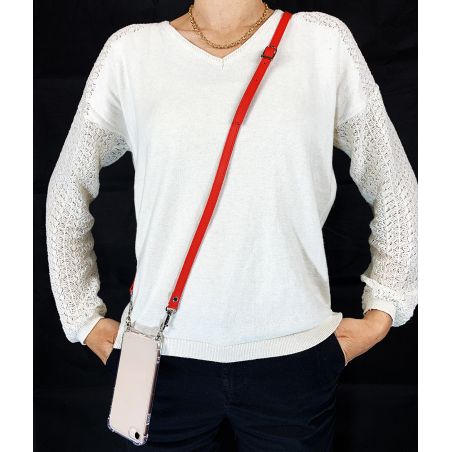 Coque Pour Xiaomi Redmi 17C 5G avec Lanière Cordon Cuir 2 Rouge