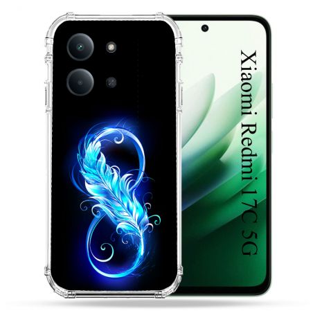 Coque Renforcée Pour Xiaomi Redmi 17C 5G Texture Plume Infini Bleu