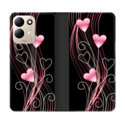 Housse Cuir Portefeuille Pour Xiaomi Redmi 17 4G / 5G Amour Coeur Rose Montant sur Noir