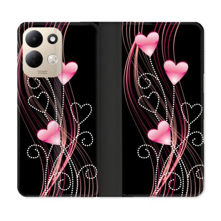 Housse Cuir Portefeuille Pour Xiaomi Redmi 17 4G / 5G Amour Coeur Rose Montant sur Noir