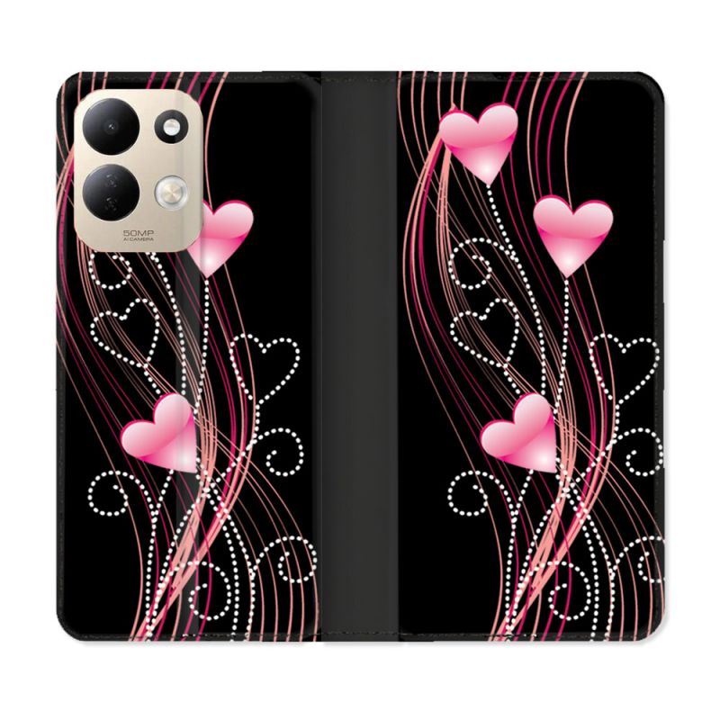 Housse Cuir Portefeuille Pour Xiaomi Redmi 17 4G / 5G Amour Coeur Rose Montant sur Noir