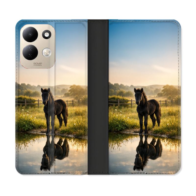 Housse Cuir Portefeuille Pour Xiaomi Redmi 17 4G / 5G Animal Cheval Reflet