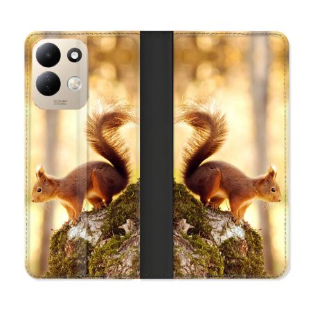 Housse Cuir Portefeuille Pour Xiaomi Redmi 17 4G / 5G Animal Ecureuil Bois