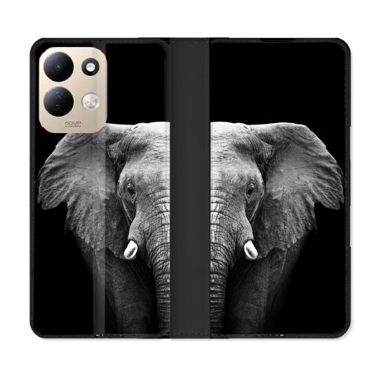 Housse Cuir Portefeuille Pour Xiaomi Redmi 17 4G / 5G Animal Elephant Noir