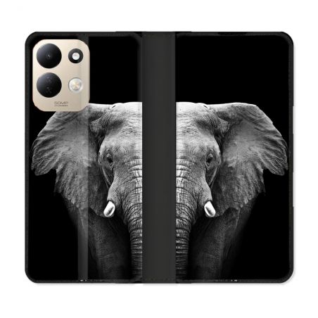 Housse Cuir Portefeuille Pour Xiaomi Redmi 17 4G / 5G Animal Elephant Noir