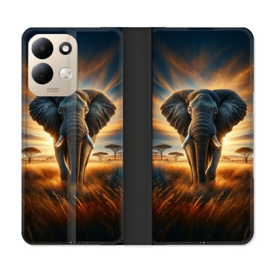 Housse Cuir Portefeuille Pour Xiaomi Redmi 17 4G / 5G Animal Elephant Savane