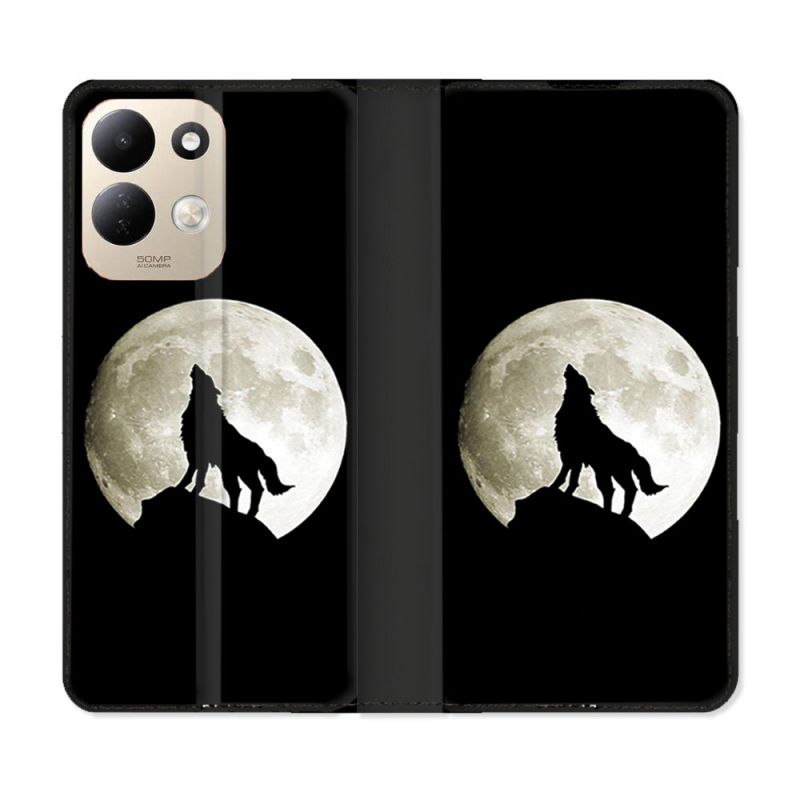 Housse Cuir Portefeuille Pour Xiaomi Redmi 17 4G / 5G Animal Loup Noir