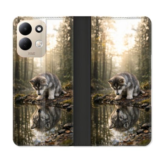 Housse Cuir Portefeuille Pour Xiaomi Redmi 17 4G / 5G Animal Loup Reflet