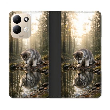 Housse Cuir Portefeuille Pour Xiaomi Redmi 17 4G / 5G Animal Loup Reflet
