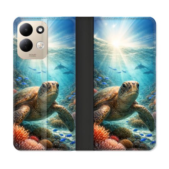 Housse Cuir Portefeuille Pour Xiaomi Redmi 17 4G / 5G Animal Tortue Marine