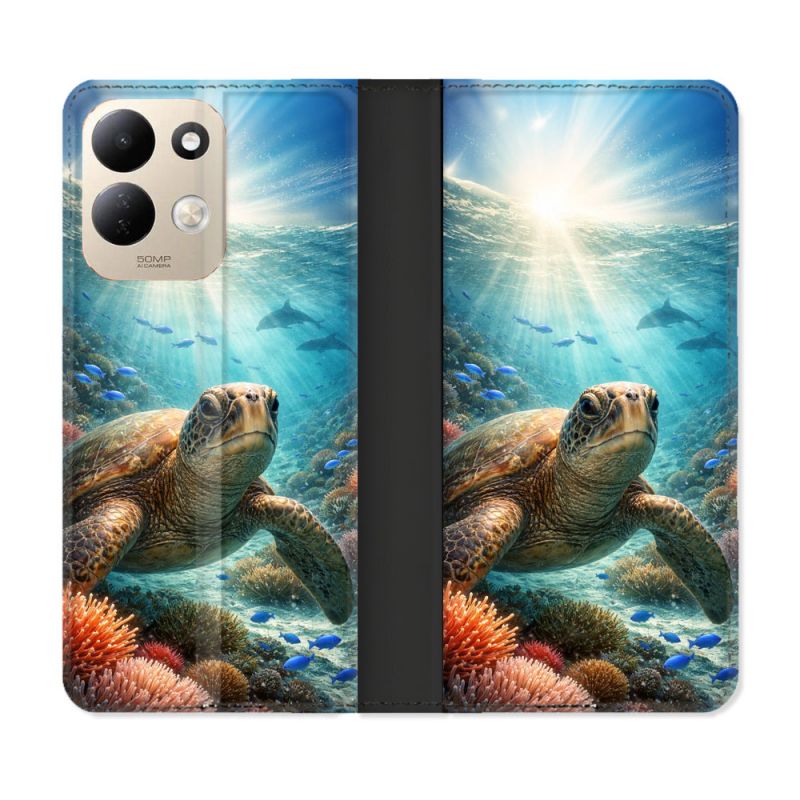 Housse Cuir Portefeuille Pour Xiaomi Redmi 17 4G / 5G Animal Tortue Marine