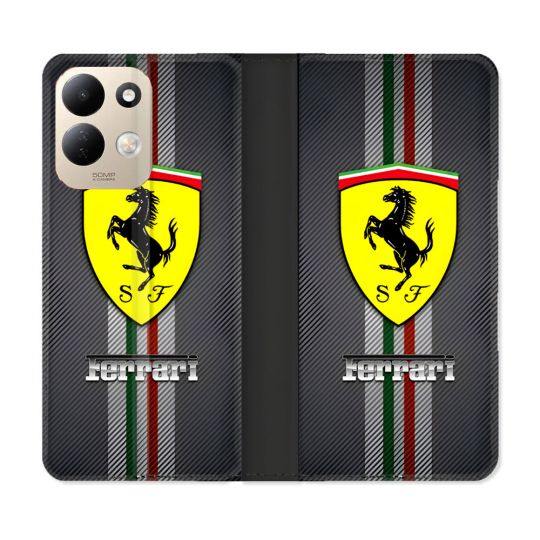 Housse Cuir Portefeuille Pour Xiaomi Redmi 17 4G / 5G Ferrari Carbone