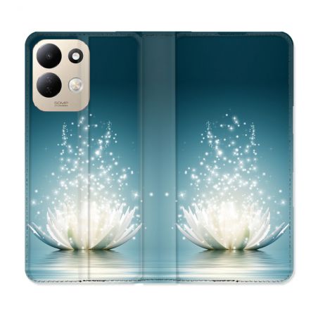 Housse Cuir Portefeuille Pour Xiaomi Redmi 17 4G / 5G Fleur Lotus Blanc