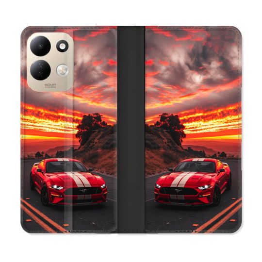 Housse Cuir Portefeuille Pour Xiaomi Redmi 17 4G / 5G Ford Mustang GT500 Rouge