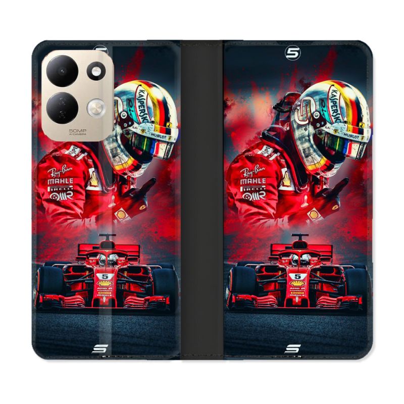 Housse Cuir Portefeuille Pour Xiaomi Redmi 17 4G / 5G Formule 1 F1 Ferrari