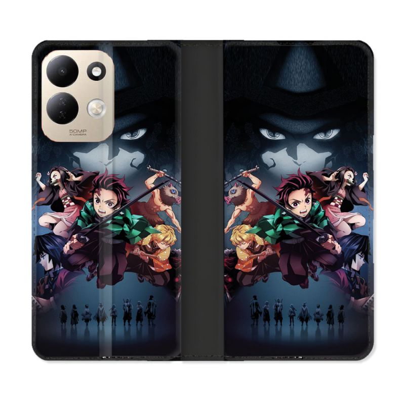 Housse Cuir Portefeuille Pour Xiaomi Redmi 17 4G / 5G Manga Demon Slayer Noir