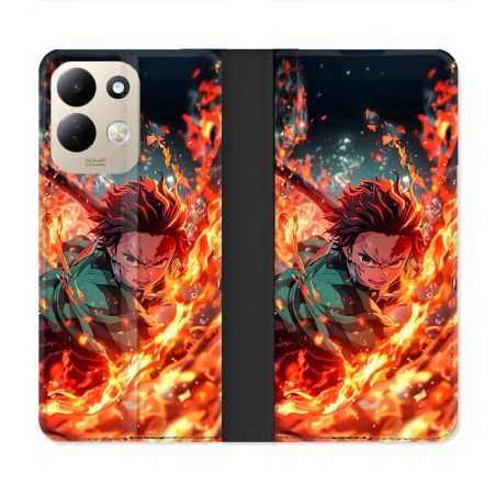 Housse Cuir Portefeuille Pour Xiaomi Redmi 17 4G / 5G Manga Demon Slayer Tanjiro Feu