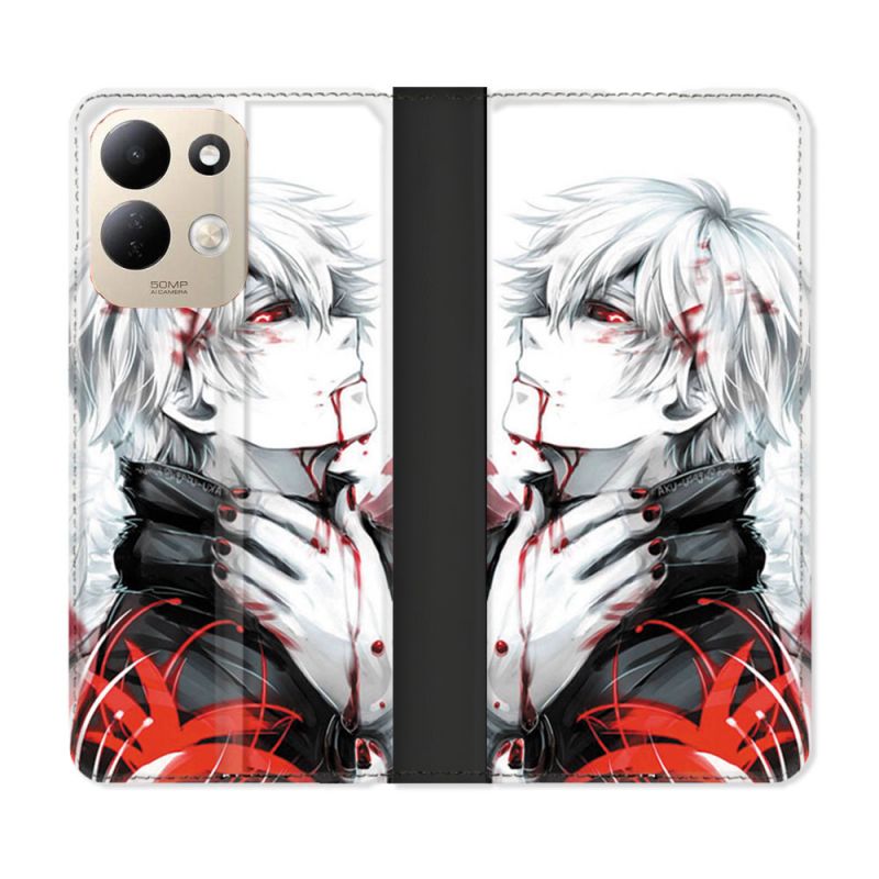 Housse Cuir Portefeuille Pour Xiaomi Redmi 17 4G / 5G Manga Tokyo Ghoul Kaneki Blanc
