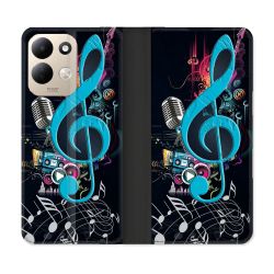 Housse Cuir Portefeuille Pour Xiaomi Redmi 17 4G / 5G Musique Cle Sol Bleu