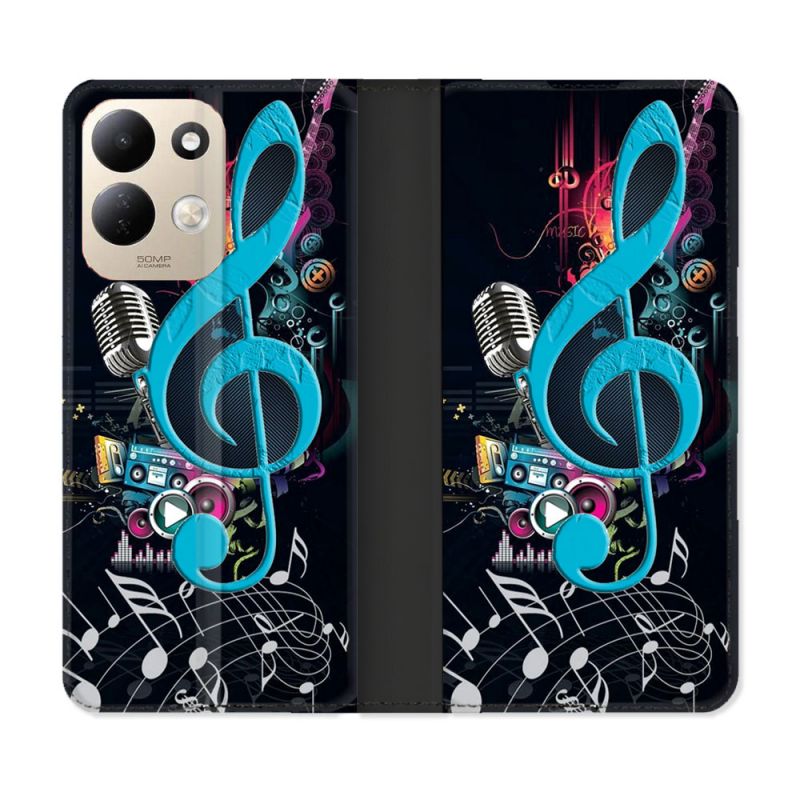 Housse Cuir Portefeuille Pour Xiaomi Redmi 17 4G / 5G Musique Cle Sol Bleu