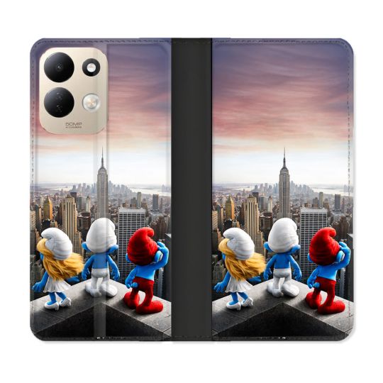 Housse Cuir Portefeuille Pour Xiaomi Redmi 17 4G / 5G Schtroumpfs New York