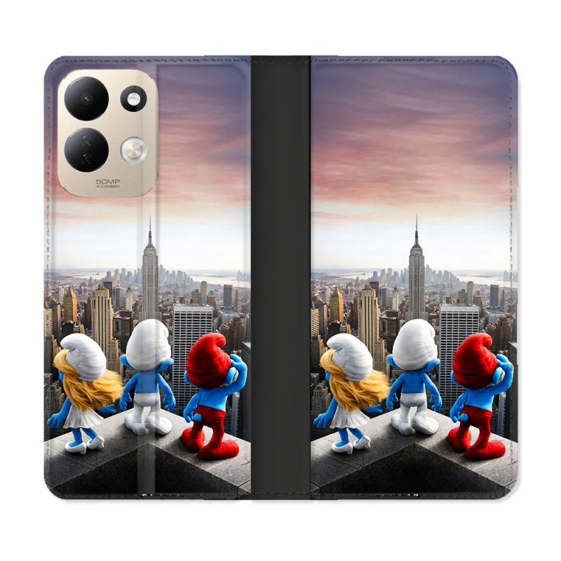 Housse Cuir Portefeuille Pour Xiaomi Redmi 17 4G / 5G Schtroumpfs New York