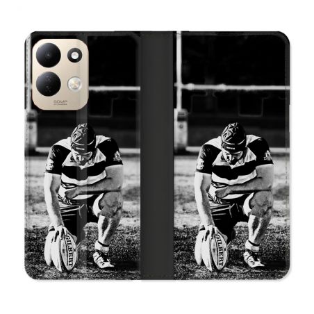 Housse Cuir Portefeuille Pour Xiaomi Redmi 17 4G / 5G Sport Rugby Noir Blanc
