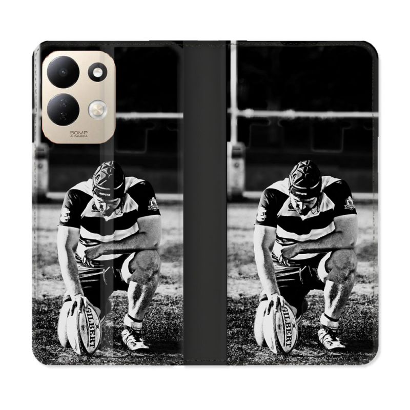 Housse Cuir Portefeuille Pour Xiaomi Redmi 17 4G / 5G Sport Rugby Noir Blanc