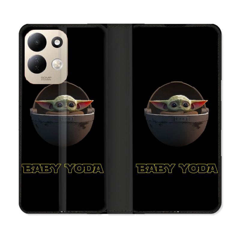 Housse Cuir Portefeuille Pour Xiaomi Redmi 17 4G / 5G Star Wars - Yoda bebe noir