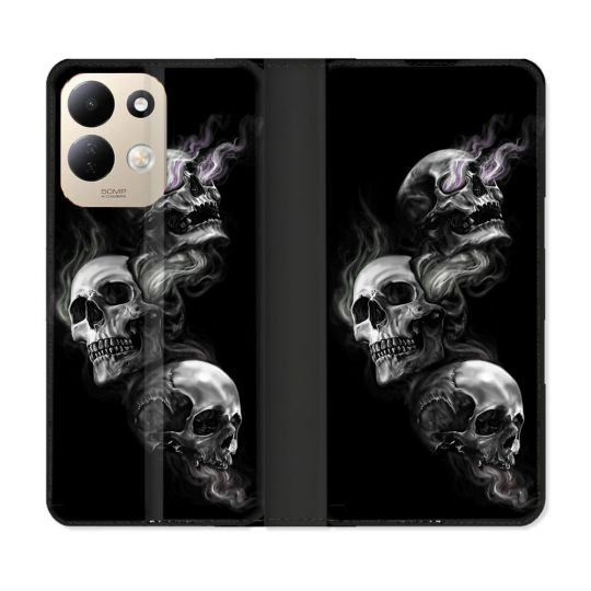 Housse Cuir Portefeuille Pour Xiaomi Redmi 17 4G / 5G Tete de Mort Triple