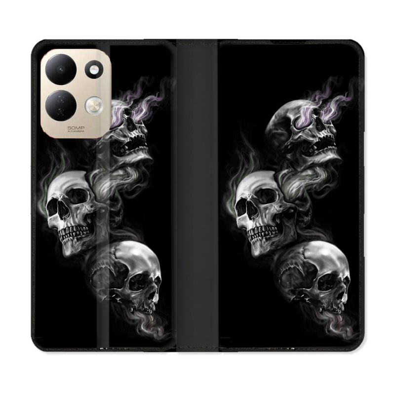 Housse Cuir Portefeuille Pour Xiaomi Redmi 17 4G / 5G Tete de Mort Triple