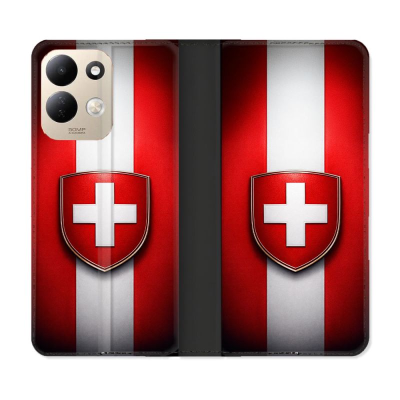 Housse Cuir Portefeuille Pour Xiaomi Redmi 17 4G / 5G Voyage Drapeau Suisse