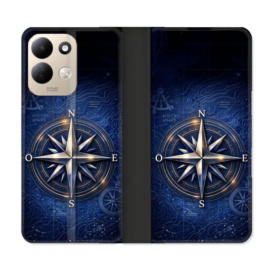 Housse Cuir Portefeuille Pour Xiaomi Redmi 17 4G / 5G Voyage Rose des Vents Marine