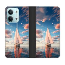 Housse Cuir Portefeuille Pour Xiaomi Redmi 17C 5G Voyage Voilier Reflet