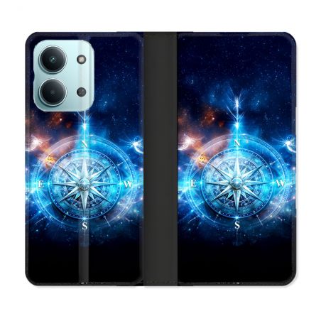 Housse Cuir Portefeuille Pour Xiaomi Redmi 17C 5G Voyage Rose des Vents Stellaire