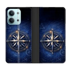 Housse Cuir Portefeuille Pour Xiaomi Redmi 17C 5G Voyage Rose des Vents Marine