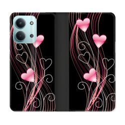 Housse Cuir Portefeuille Pour Xiaomi Redmi 17C 5G Amour Coeur Rose Montant sur Noir