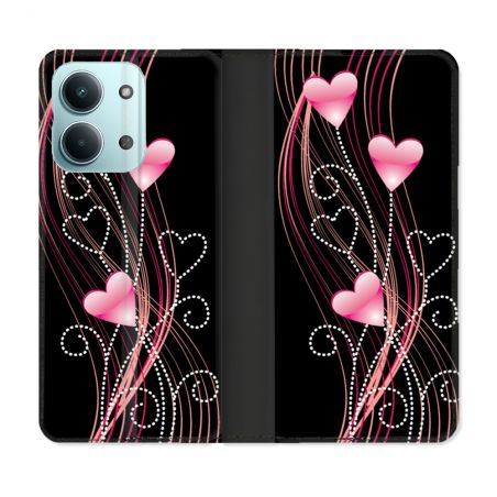 Housse Cuir Portefeuille Pour Xiaomi Redmi 17C 5G Amour Coeur Rose Montant sur Noir