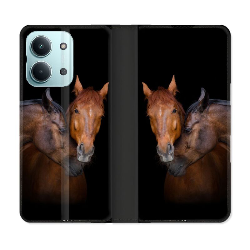 Housse Cuir Portefeuille Pour Xiaomi Redmi 17C 5G Animal Cheval Marron
