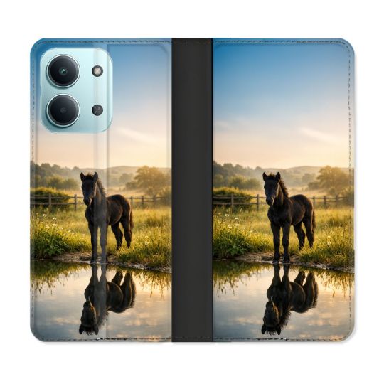 Housse Cuir Portefeuille Pour Xiaomi Redmi 17C 5G Animal Cheval Reflet