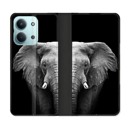 Housse Cuir Portefeuille Pour Xiaomi Redmi 17C 5G Animal Elephant Noir