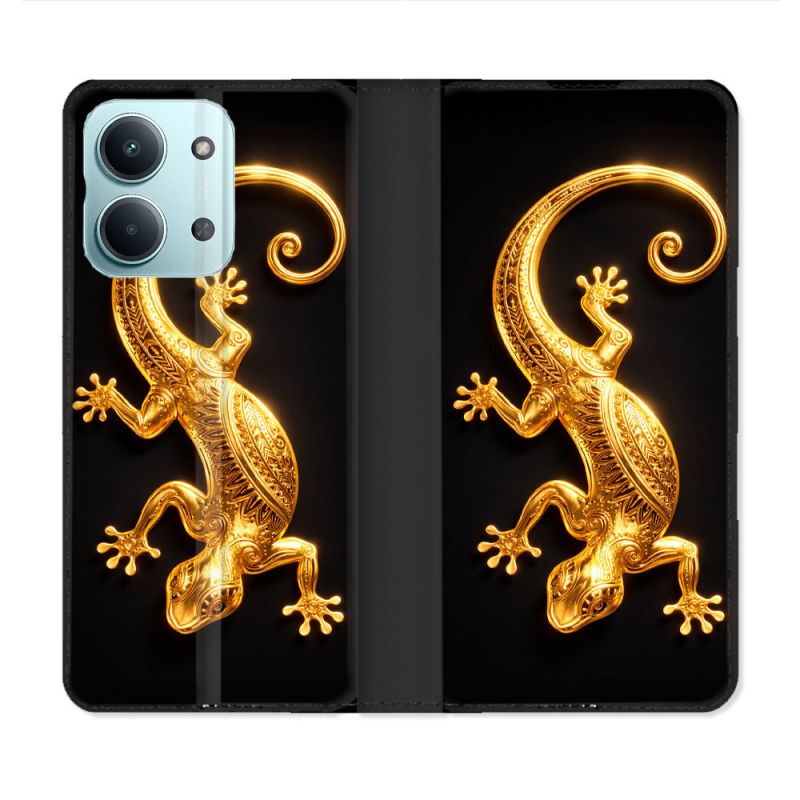 Housse Cuir Portefeuille Pour Xiaomi Redmi 17C 5G Animal Lezard Noir 2026