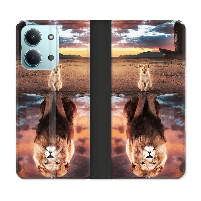 Housse Cuir Portefeuille Pour Xiaomi Redmi 17C 5G Animal Lion Reflet