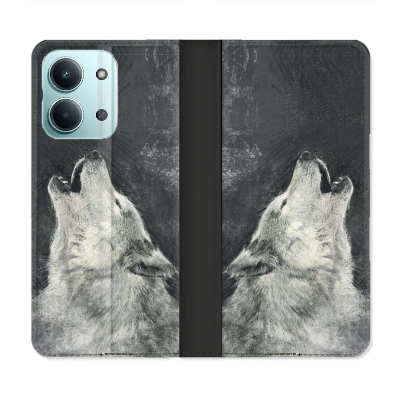 Housse Cuir Portefeuille Pour Xiaomi Redmi 17C 5G Animal Loup Hurlement