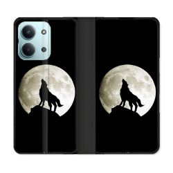 Housse Cuir Portefeuille Pour Xiaomi Redmi 17C 5G Animal Loup Noir