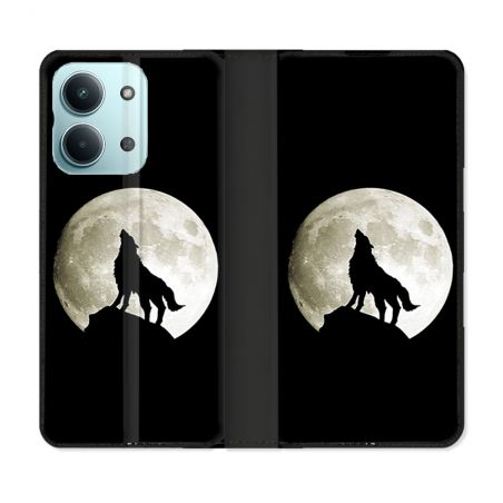 Housse Cuir Portefeuille Pour Xiaomi Redmi 17C 5G Animal Loup Noir