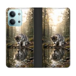 Housse Cuir Portefeuille Pour Xiaomi Redmi 17C 5G Animal Loup Reflet
