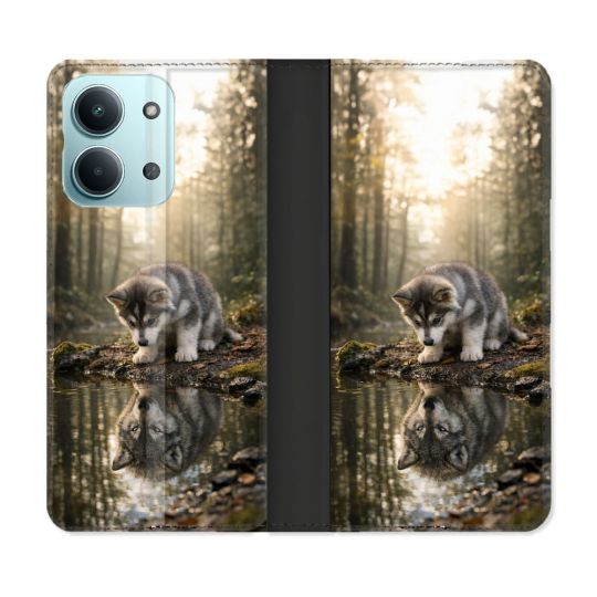 Housse Cuir Portefeuille Pour Xiaomi Redmi 17C 5G Animal Loup Reflet