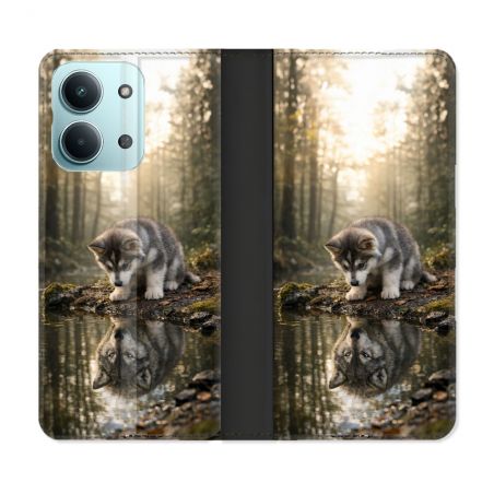 Housse Cuir Portefeuille Pour Xiaomi Redmi 17C 5G Animal Loup Reflet